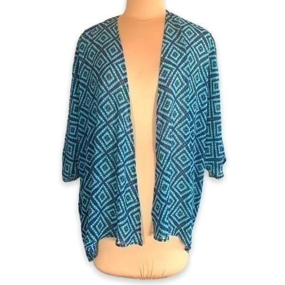 Maurices Kimono Lightweight Blue Abstract Print Plus Size 1X Boho Coverup